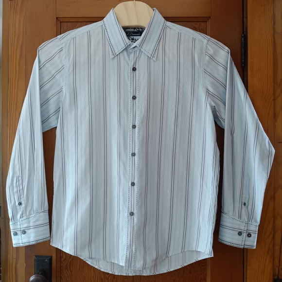 7 Diamonds Mens XL Long Sleeve Button Down Blue White Striped Cotton Shirt - Picture 3 of 13